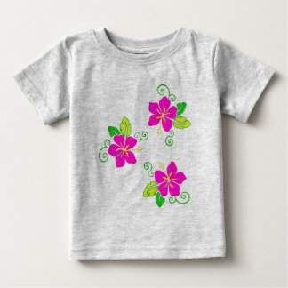 T-shirt Pour Bébé Aloha Brodé Look Rose Fleur Hawaïenne   