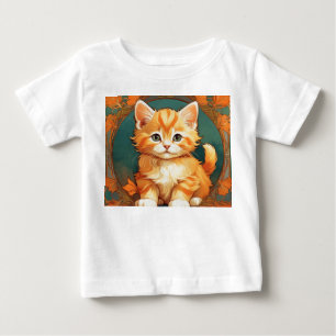 T-shirt Pour Bébé Alphonse Mucha Style Chat orange