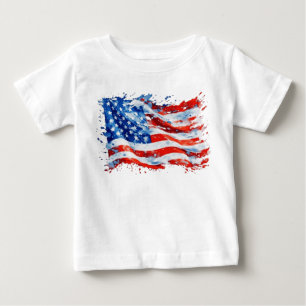T-shirt Pour Bébé American Flag USA Watercolor 4 juillet