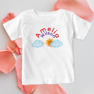 T-shirt Pour Bébé Amusement dans le ciel Nom Arc-en-ciel Nuage Solei