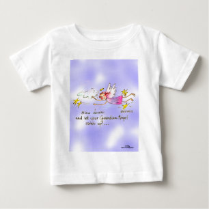 T-shirt Pour Bébé Ange volant en violet, étoiles d'or dit ralentir