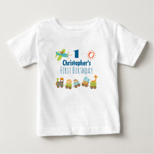 T-shirt Pour Bébé Animal Toy Train et avion premier anniversaire