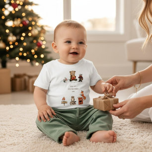T-shirt Pour Bébé Animaux mignons de la forêt de Noël Ours en peluch