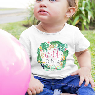 T-shirt Pour Bébé Animaux tropicaux de la jungle florale Premier ann