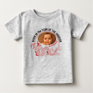 T-shirt Pour Bébé Année du dragon Bébé foto avec nom