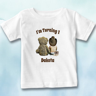 T-shirt Pour Bébé Anniversaire Boy Lil' Cowboy et Teddy Bear