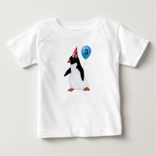 T-shirt Pour Bébé Anniversaire Custom Age Penguin Blue Balloon Chemi