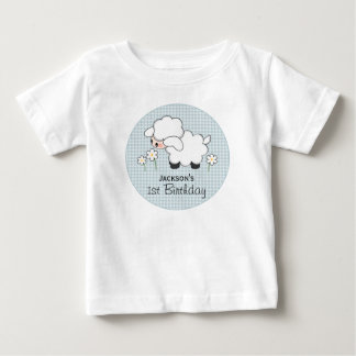 T-shirt Pour Bébé Anniversaire de l'agneau En vichy bleu personnalis
