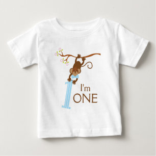 T-shirt Pour Bébé Anniversaire effronté de rayures bleues de singe