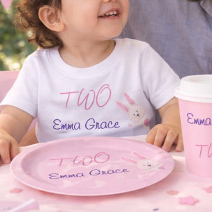 T-shirt Pour Bébé Anniversaire Fantaisiste Lapin Rose Moderne 2 Ans