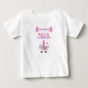 T-shirt Pour Bébé Anniversaire Magique Cute Rose Unicorn