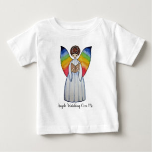 T-shirt Pour Bébé Aquarelle Angel Avec Arcs-En-Ciel Lire Un Livre