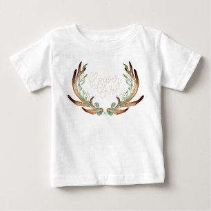 T-shirt Pour Bébé Aquarelle Antler & Greenery   Fleur fille