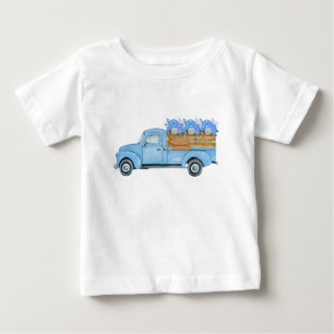 T-shirt Pour Bébé Aquarelle bleue vintage camion et hydrangee de Nan