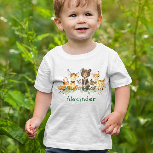T-shirt Pour Bébé Aquarelle Bois Animaux forestiers