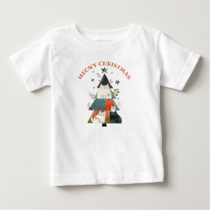 T-shirt Pour Bébé Aquarelle Chats Xmas Arbre Meowe Noël