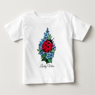 T-shirt Pour Bébé Aquarelle Cute Ladybird Avec Fleurs Bleues Sauvage