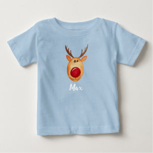 T-shirt Pour Bébé Aquarelle de Noël de bébé garçon Roudolph avec nom