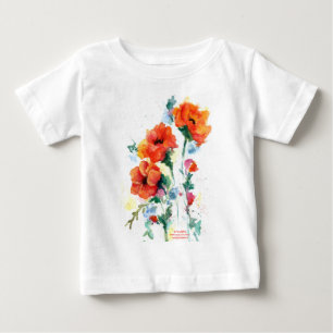 T-shirt Pour Bébé Aquarelle de trois coquelicots à long tige rouge
