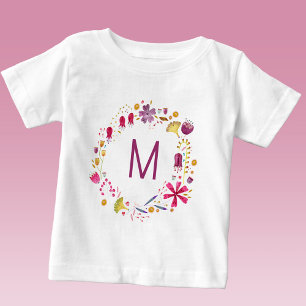 T-shirt Pour Bébé Aquarelle fleur sauvage Monogramme de couronne ini