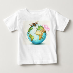 T-shirt Pour Bébé Aquarelle Globe Voyage - Vintage Biplane Adventu
