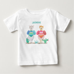 T-shirt Pour Bébé Aquarelle Llama et Cactus Personnalisée