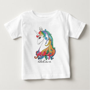 T-shirt Pour Bébé Aquarelle mignonne unicorne arc-en-ciel
