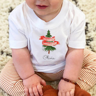 T-shirt Pour Bébé Aquarelle Pine Arbre 1er Noël