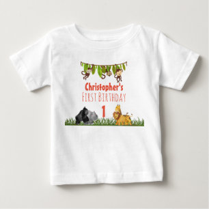 T-shirt Pour Bébé Aquarelle Safari Jungle Animaux Premier anniversai