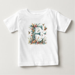 T-shirt Pour Bébé Aquarelle verte Fées Monogramme Lettre E