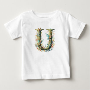 T-shirt Pour Bébé Aquarelle verte Fées Monogramme Lettre U