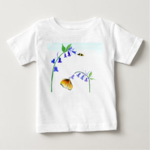 T-shirt Pour Bébé Aquarelle Virginia Bluebells avec papillon