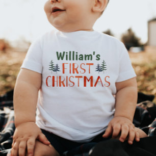 T-shirt Pour Bébé Aquarelle Whimsical Mon prénom de Noël