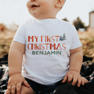 T-shirt Pour Bébé Aquarelle Whimsical Mon prénom de Noël Bébé