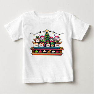 T-shirt Pour Bébé Arbre de Noël en Sushi Festif - Art Pixel mignon