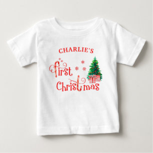 T-shirt Pour Bébé Arbre de Noël et Canne à Sucre Rouge pour Bébé