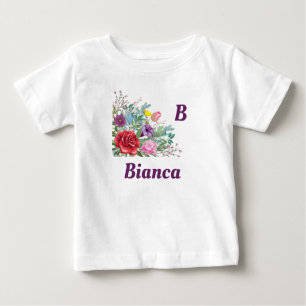 T-shirt Pour Bébé B Bianca Personnaliser Nom de la lettre, Fleurs Ro