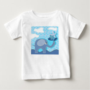 T-shirt Pour Bébé Baby Blue Elephant and Flowers