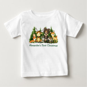 T-shirt Pour Bébé Baby First Christmas Forêt Boisée Animaux