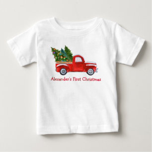 T-shirt Pour Bébé Baby First Christmas Red Truck Nom rouge