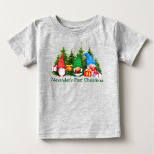 T-shirt Pour Bébé Baby First Noël Gnomes Arbres Gris
