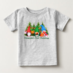 T-shirt Pour Bébé Baby First Noël Gnomes Lights Grey