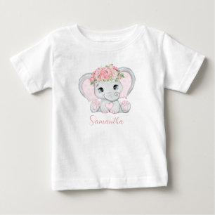 T-shirt Pour Bébé Baby Shower éléphant rose personnalisé pour fille