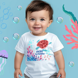 T-shirt Pour Bébé Baby Under the Sea Nom personnalisé Aquarelle