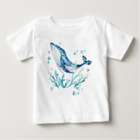 Baleine mignonne et coraux, aquarelle illustration