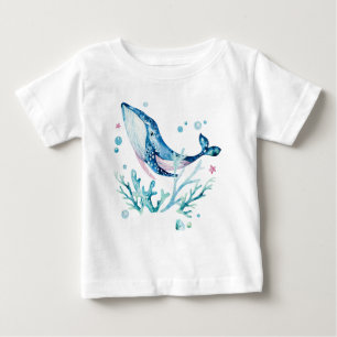 T-shirt Pour Bébé Baleine mignonne et coraux, aquarelle illustration