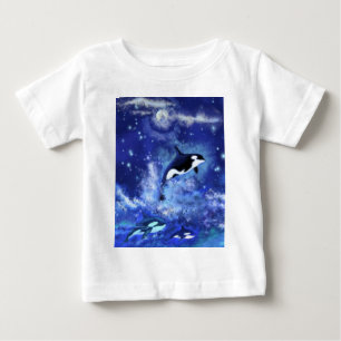 T-shirt Pour Bébé Baleines tueuses en Pleine lune - Dessin artistiqu