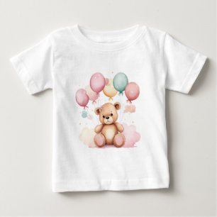 T-shirt Pour Bébé Ballons Baby shower en aquarelle mignonne Ours en