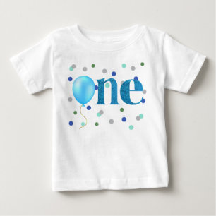 T-shirt Pour Bébé Ballons Bleus et Confetti Premier anniversaire