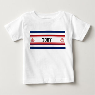 T-shirt Pour Bébé Bandes blanches de la marine nautique personnalisé